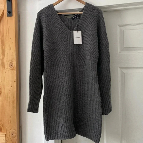 Theory Grey Melange Airy Wool Cashmere Sculpted Dress - Picture 2 of 8